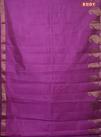 Semi raw silk saree lavender with plain body and paisley design zari woven butta border