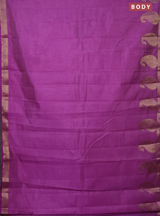 Semi raw silk saree lavender with plain body and paisley design zari woven butta border