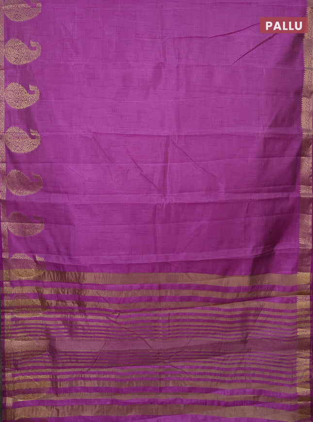 Semi raw silk saree lavender with plain body and paisley design zari woven butta border