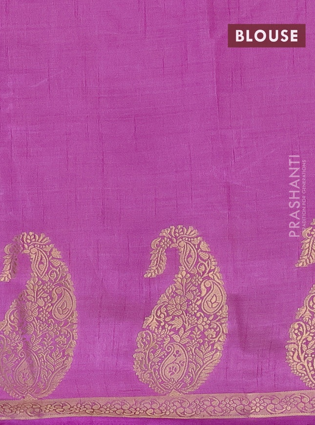 Semi raw silk saree lavender with plain body and paisley design zari woven butta border
