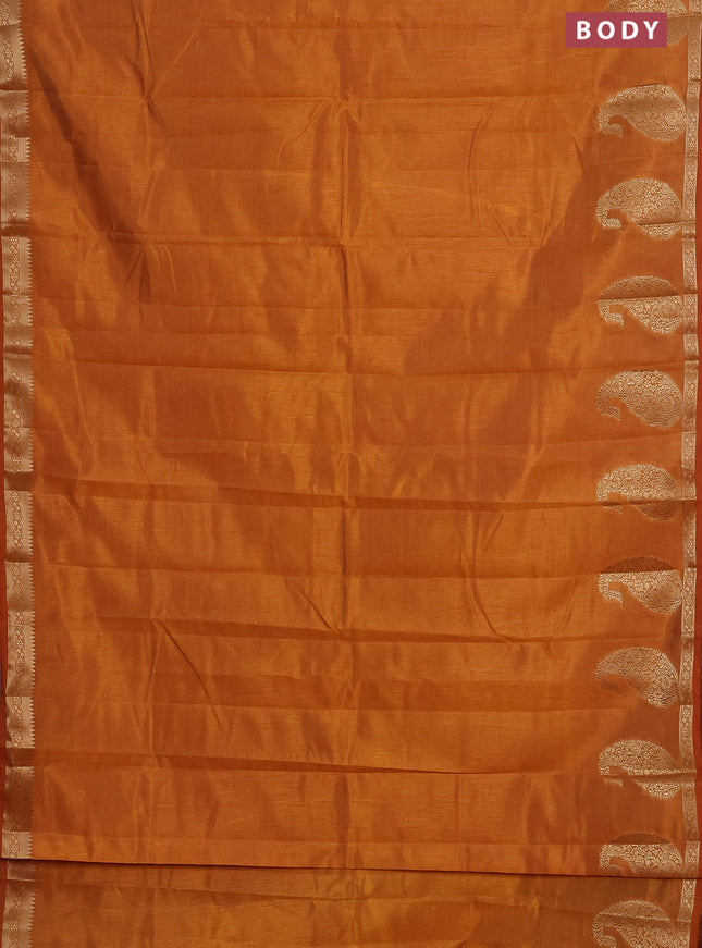 Semi raw silk saree mustard yellow with plain body and paisley design zari woven butta border