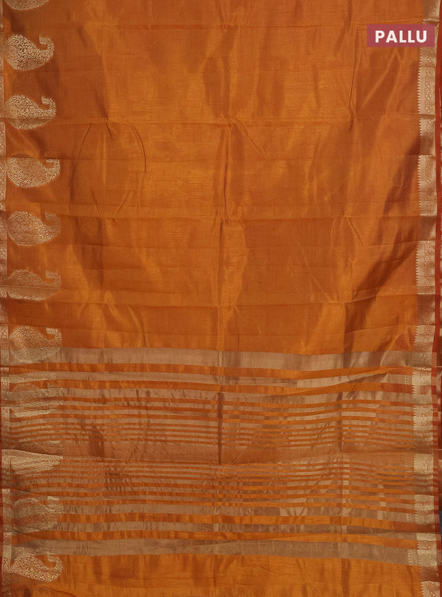 Semi raw silk saree mustard yellow with plain body and paisley design zari woven butta border