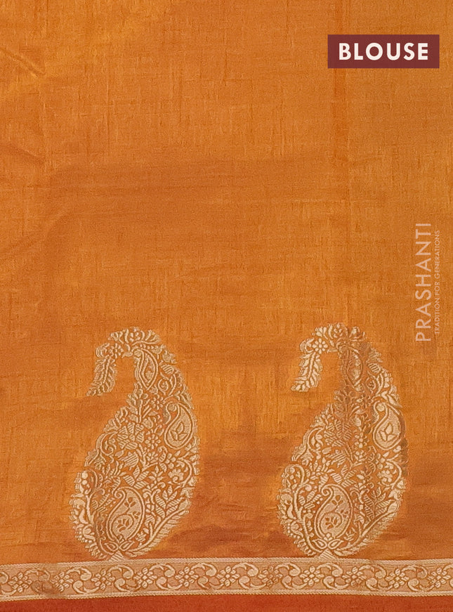 Semi raw silk saree mustard yellow with plain body and paisley design zari woven butta border
