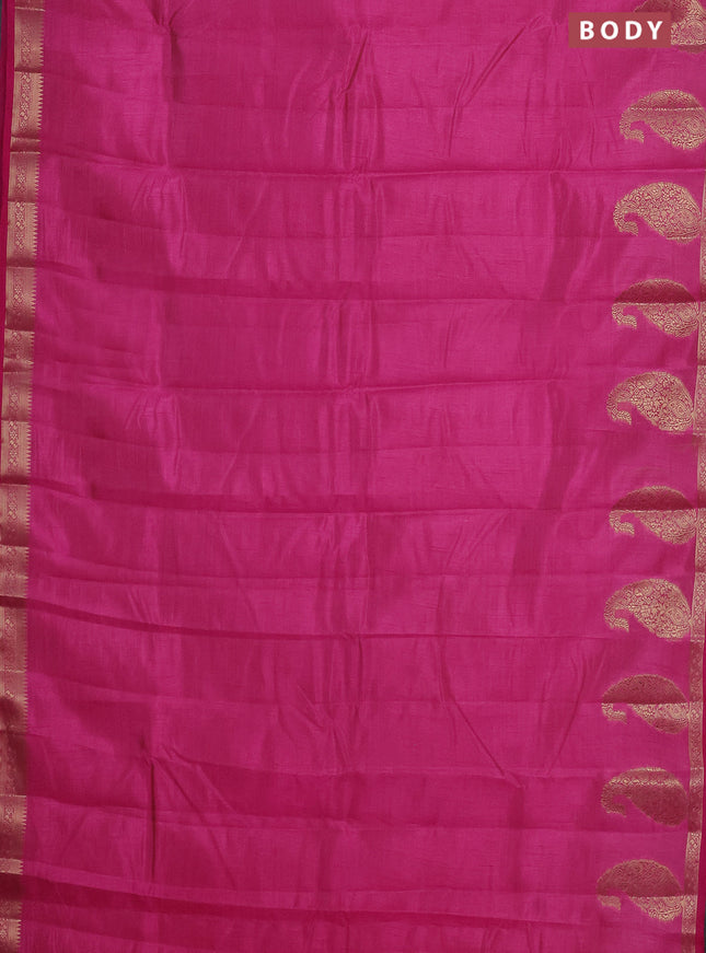 Semi raw silk saree pink with plain body and paisley design zari woven butta border