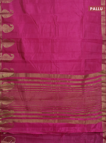 Semi raw silk saree pink with plain body and paisley design zari woven butta border