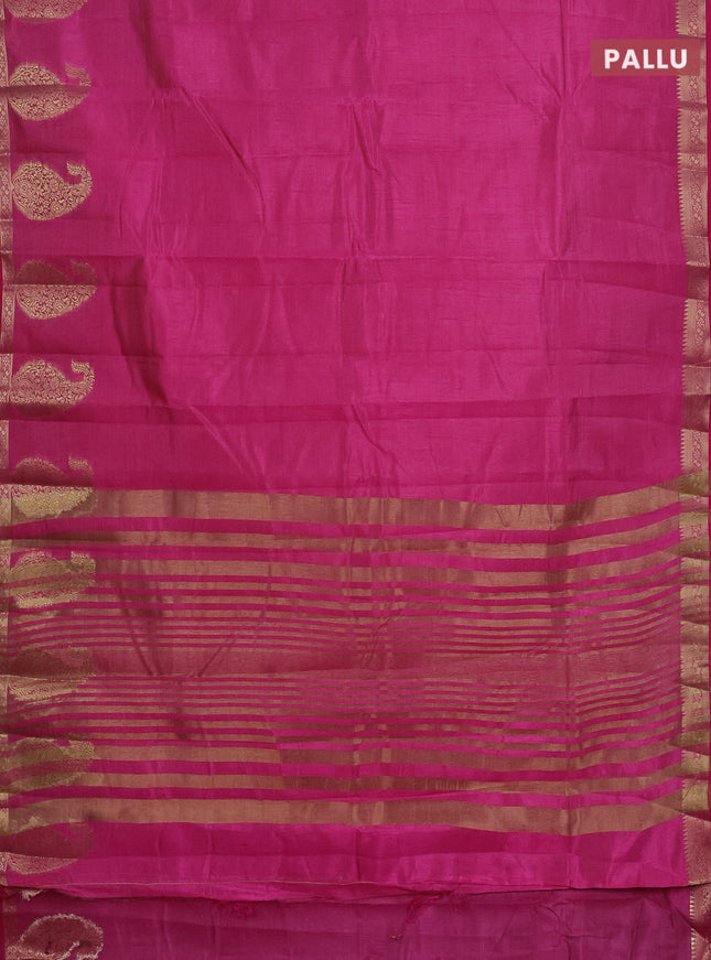 Semi raw silk saree pink with plain body and paisley design zari woven butta border