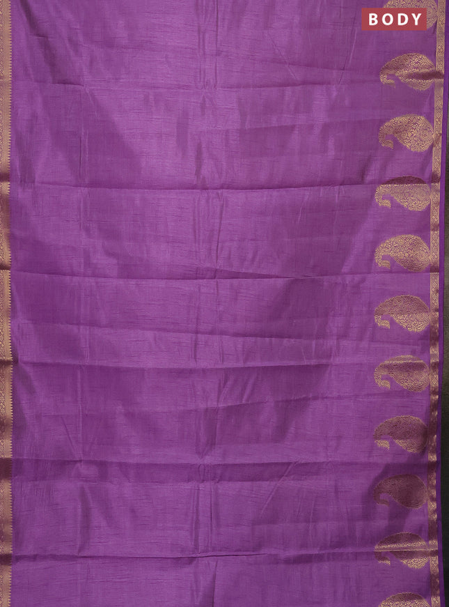 Semi raw silk saree lavender with plain body and paisley design zari woven butta border