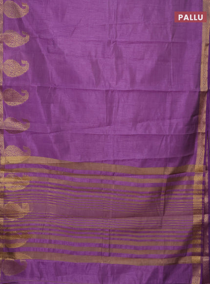 Semi raw silk saree lavender with plain body and paisley design zari woven butta border