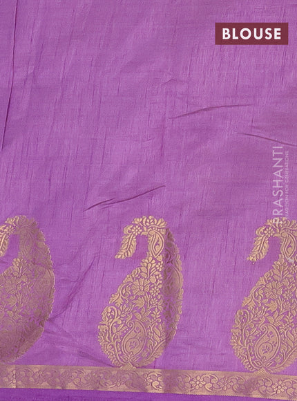 Semi raw silk saree lavender with plain body and paisley design zari woven butta border