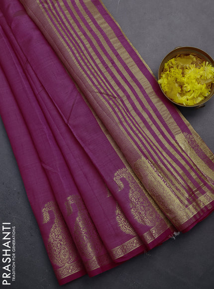 Semi raw silk saree pink with plain body and paisley design zari woven butta border