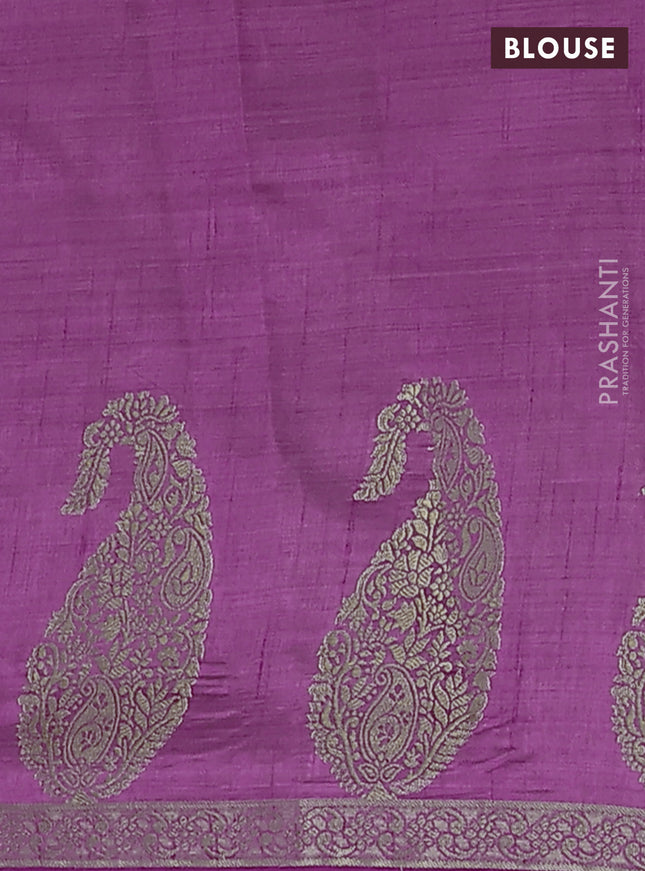 Semi raw silk saree pink with plain body and paisley design zari woven butta border