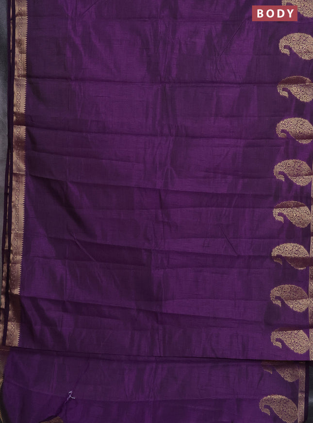 Semi raw silk saree violet with plain body and paisley design zari woven butta border