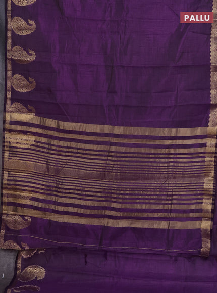 Semi raw silk saree violet with plain body and paisley design zari woven butta border