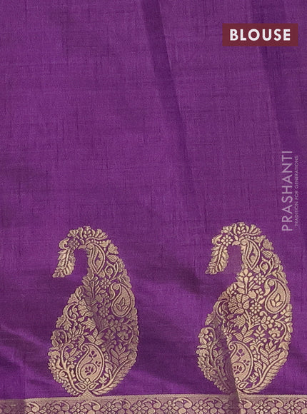 Semi raw silk saree violet with plain body and paisley design zari woven butta border