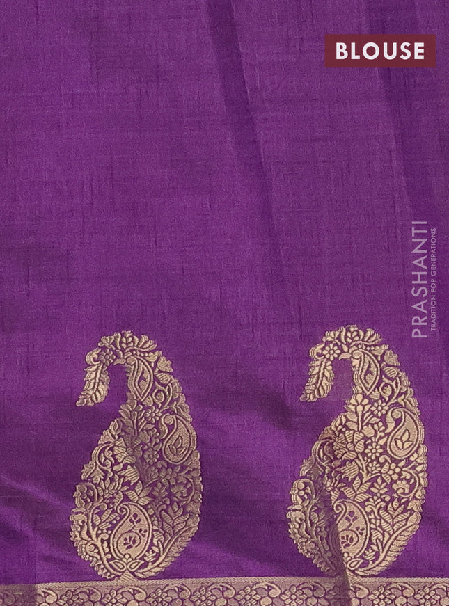 Semi raw silk saree violet with plain body and paisley design zari woven butta border
