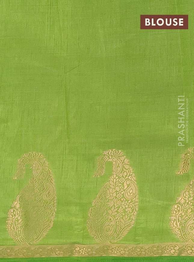 Semi raw silk saree green with plain body and paisley design zari woven butta border