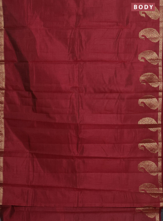 Semi raw silk saree maroon with plain body and paisley design zari woven butta border