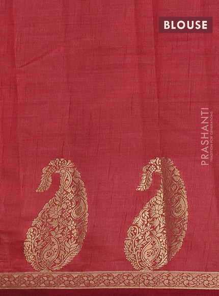 Semi raw silk saree maroon with plain body and paisley design zari woven butta border