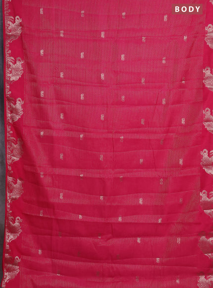 Semi raw silk saree pink with zari weaves & elephant buttas and elephant design zari woven border