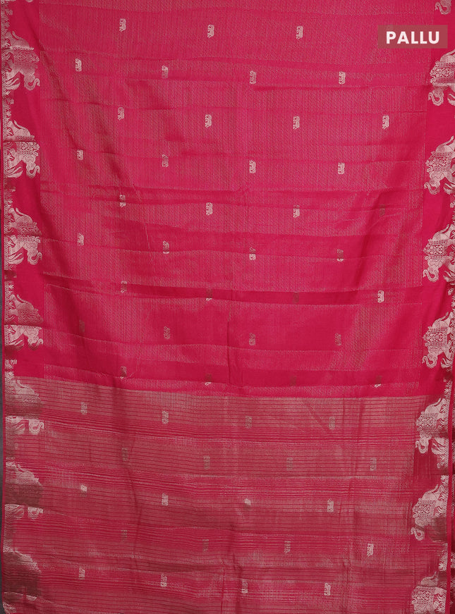 Semi raw silk saree pink with zari weaves & elephant buttas and elephant design zari woven border