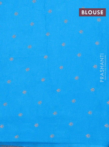 Semi raw silk saree cs blue with zari weaves & elephant buttas and elephant design zari woven border