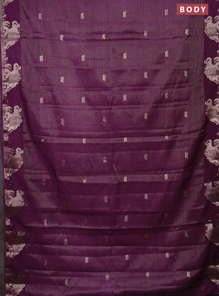 Semi raw silk saree purple with zari weaves & elephant buttas and elephant design zari woven border
