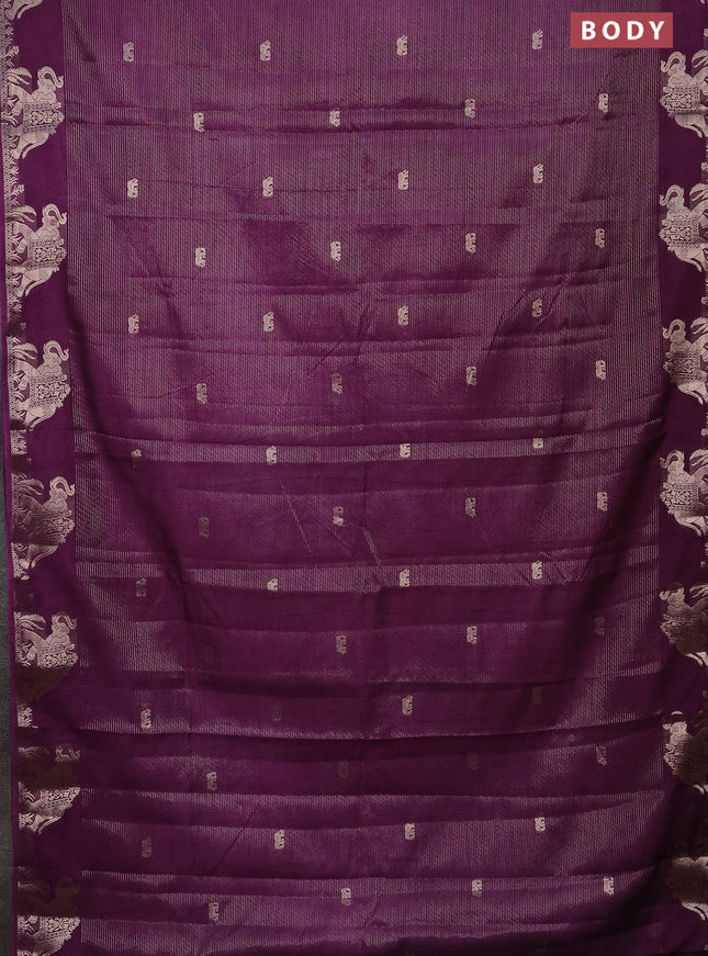 Semi raw silk saree purple with zari weaves & elephant buttas and elephant design zari woven border