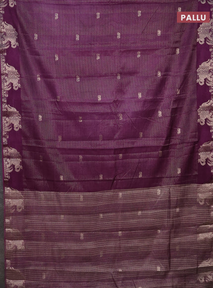 Semi raw silk saree purple with zari weaves & elephant buttas and elephant design zari woven border