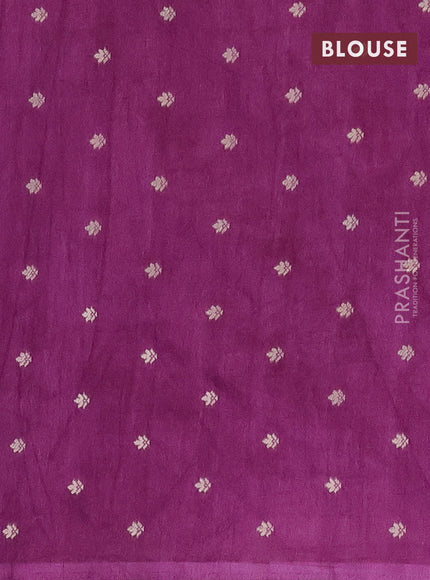 Semi raw silk saree purple with zari weaves & elephant buttas and elephant design zari woven border
