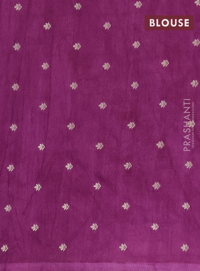 Semi raw silk saree purple with zari weaves & elephant buttas and elephant design zari woven border