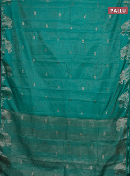 Semi raw silk saree teal green with zari weaves & elephant buttas and elephant design zari woven border