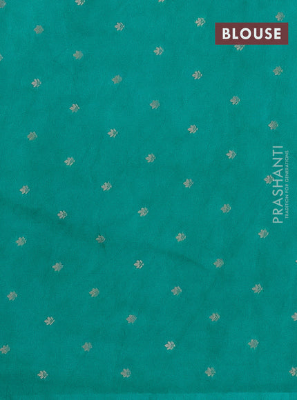 Semi raw silk saree teal green with zari weaves & elephant buttas and elephant design zari woven border