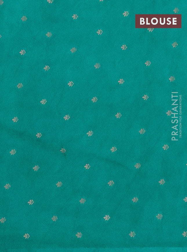 Semi raw silk saree teal green with zari weaves & elephant buttas and elephant design zari woven border