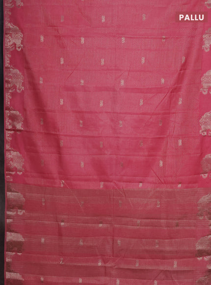 Semi raw silk saree peach pink with zari weaves & elephant buttas and elephant design zari woven border