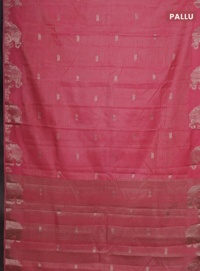 Semi raw silk saree peach pink with zari weaves & elephant buttas and elephant design zari woven border
