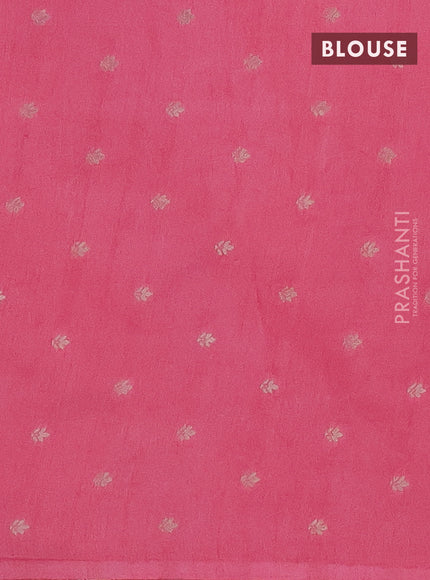 Semi raw silk saree peach pink with zari weaves & elephant buttas and elephant design zari woven border