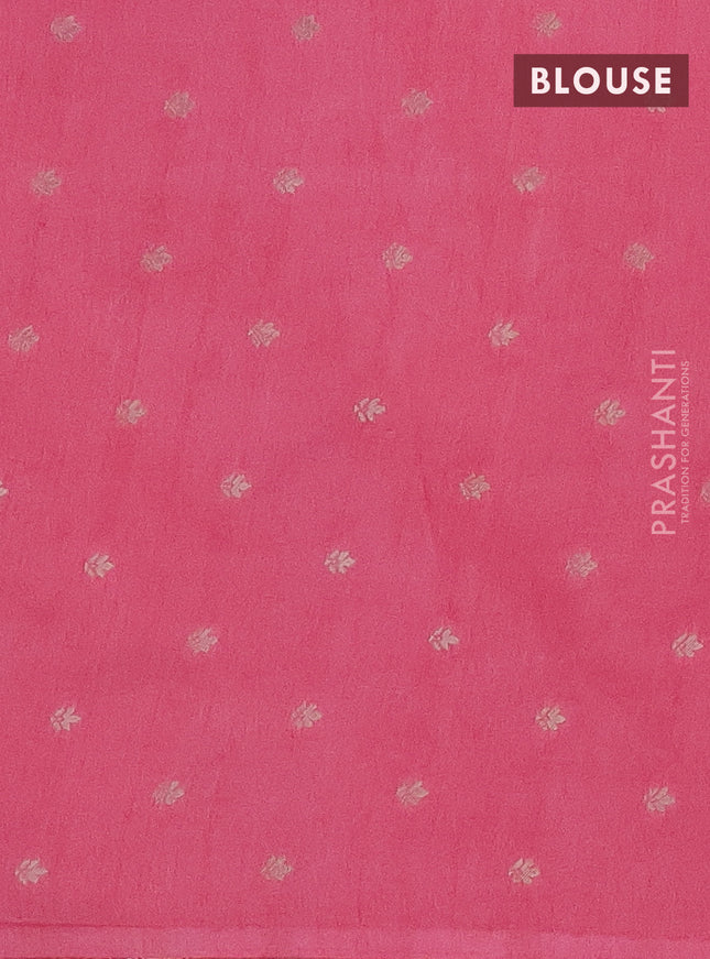 Semi raw silk saree peach pink with zari weaves & elephant buttas and elephant design zari woven border