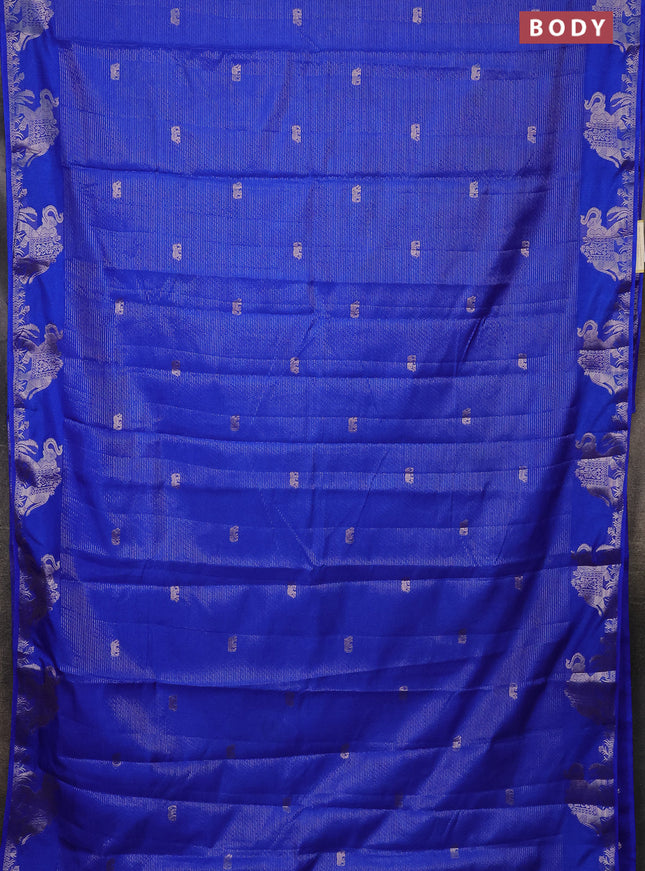 Semi raw silk saree royal blue with zari weaves & elephant buttas and elephant design zari woven border
