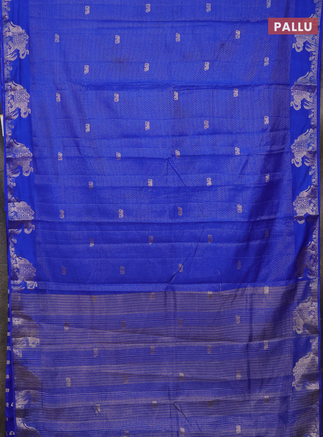 Semi raw silk saree royal blue with zari weaves & elephant buttas and elephant design zari woven border