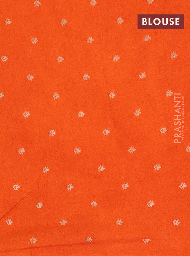Semi raw silk saree orange with zari weaves & elephant buttas and elephant design zari woven border