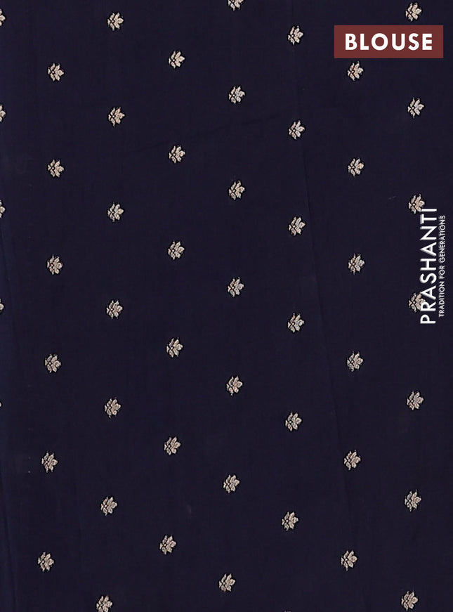 Semi raw silk saree navy blue with zari weaves & elephant buttas and elephant design zari woven border