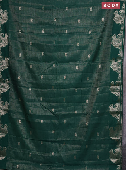 Semi raw silk saree green with zari weaves & elephant buttas and elephant design zari woven border
