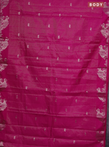 Semi raw silk saree pink with zari weaves & elephant buttas and elephant design zari woven border