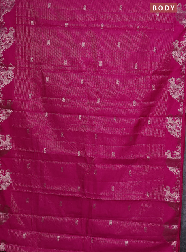 Semi raw silk saree pink with zari weaves & elephant buttas and elephant design zari woven border