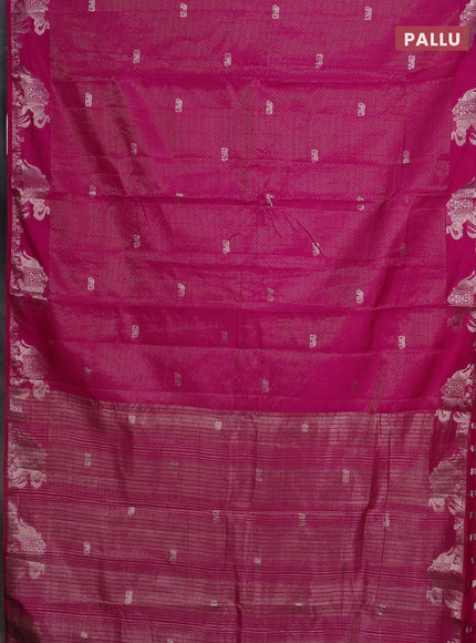 Semi raw silk saree pink with zari weaves & elephant buttas and elephant design zari woven border