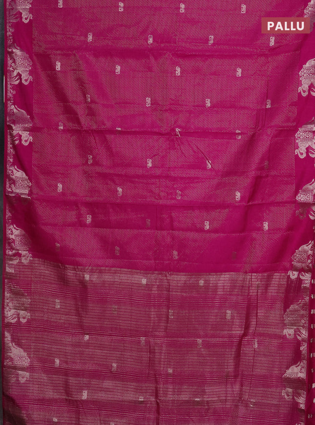 Semi raw silk saree pink with zari weaves & elephant buttas and elephant design zari woven border