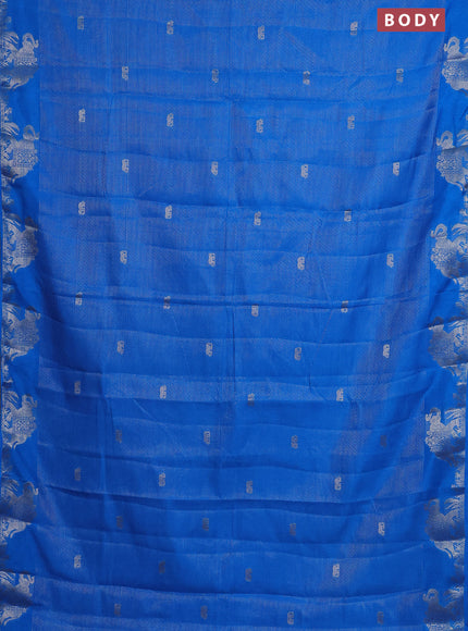 Semi raw silk saree cs blue with zari weaves & elephant buttas and elephant design zari woven border