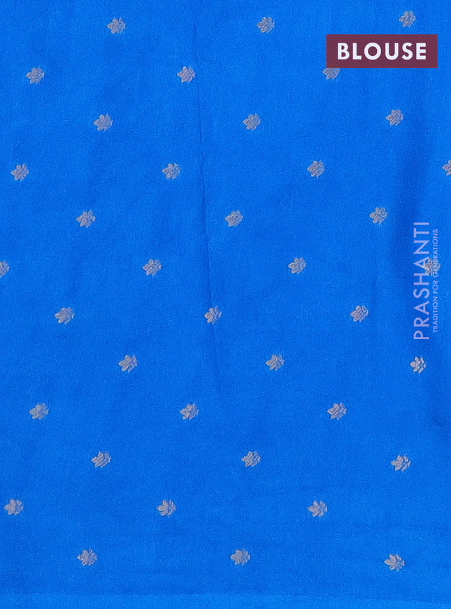 Semi raw silk saree cs blue with zari weaves & elephant buttas and elephant design zari woven border