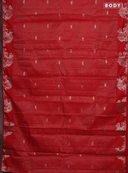 Semi raw silk saree red with zari weaves & elephant buttas and elephant design zari woven border