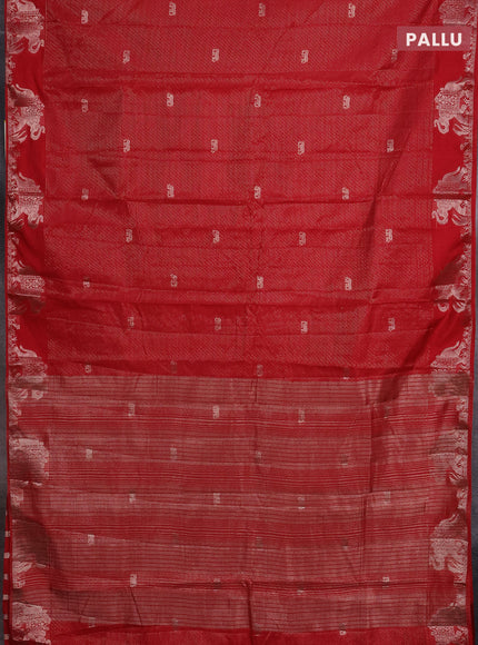 Semi raw silk saree red with zari weaves & elephant buttas and elephant design zari woven border